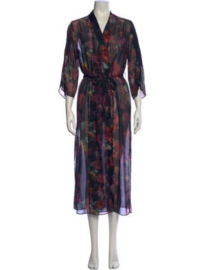 Pre-owned Allsaints Floral Print Long Dress In Blue