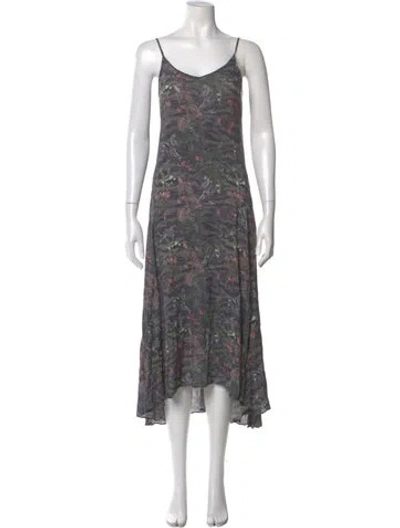 Pre-owned Allsaints Floral Print Long Dress In Gray