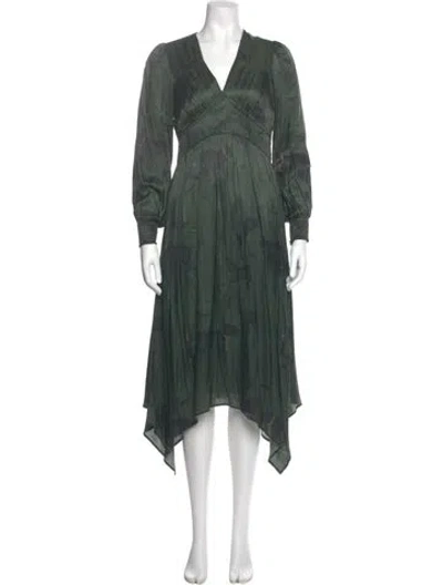 Pre-owned Allsaints Floral Print Long Dress In Green