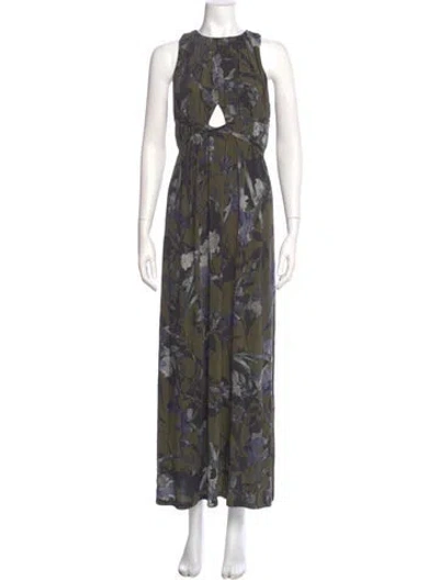 Pre-owned Allsaints Floral Print Long Dress In Green