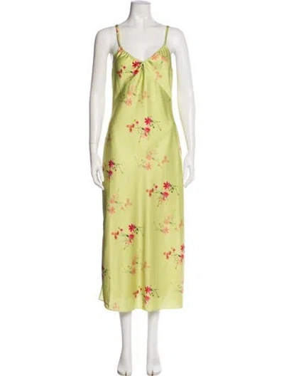 Pre-owned Allsaints Floral Print Long Dress In Green