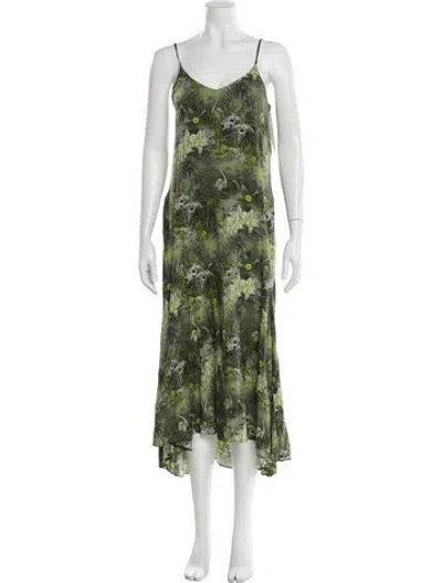 Pre-owned Allsaints Floral Print Long Dress In Green