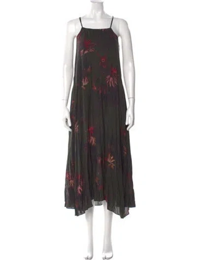 Pre-owned Allsaints Floral Print Long Dress In Green