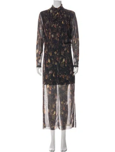 Pre-owned Allsaints Floral Print Long Dress In Green