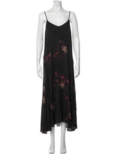 Pre-owned Allsaints Floral Print Long Dress In Green