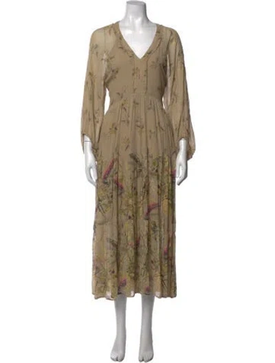 Pre-owned Allsaints Floral Print Long Dress In Green