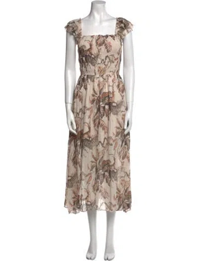 Pre-owned Allsaints Floral Print Long Dress In Neutral