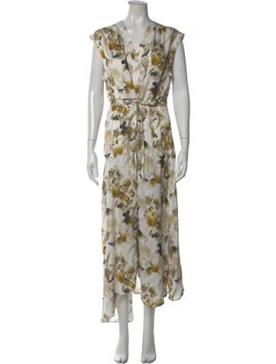 Pre-owned Allsaints Floral Print Long Dress In Neutral