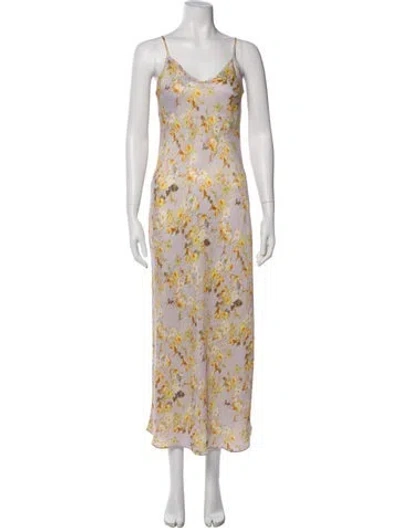 Pre-owned Allsaints Floral Print Long Dress In Purple