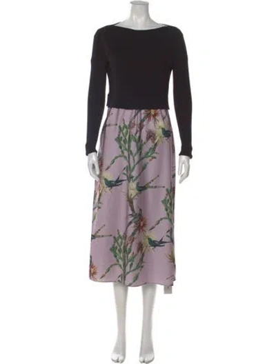Pre-owned Allsaints Floral Print Long Dress In Purple