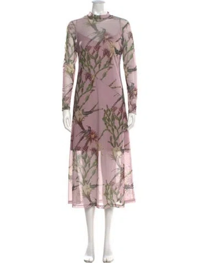 Pre-owned Allsaints Floral Print Long Dress In Purple