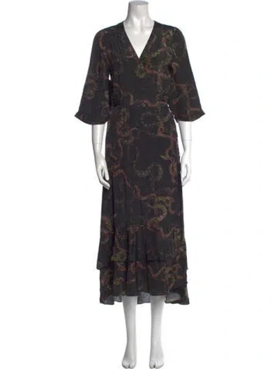 Pre-owned Allsaints Floral Print Long Dress W/ Tags In Black