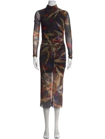 Pre-owned Allsaints Floral Print Long Dress W/ Tags In Black