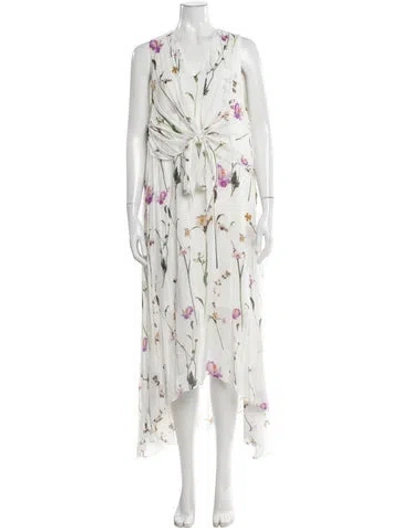 Pre-owned Allsaints Floral Print Long Dress W/ Tags In Blue