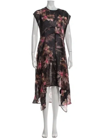 Pre-owned Allsaints Floral Print Long Dress W/ Tags In Brown