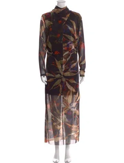 Pre-owned Allsaints Floral Print Long Dress W/ Tags In Multi