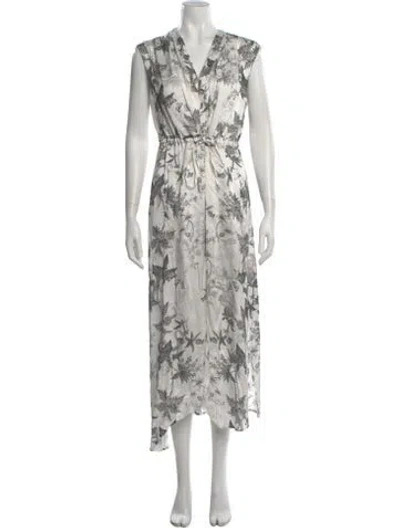 Pre-owned Allsaints Floral Print Long Dress W/ Tags In White