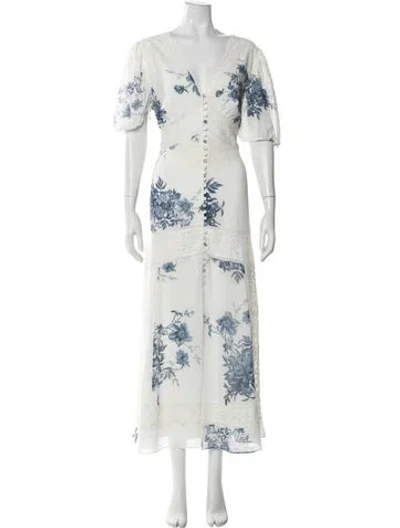 Pre-owned Allsaints Floral Print Long Dress In White