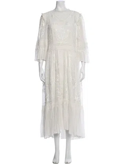 Pre-owned Allsaints Floral Print Long Dress In White