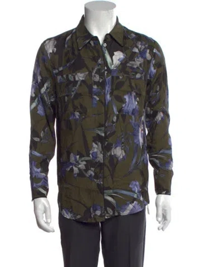 Pre-owned Allsaints Floral Print Long Sleeve Shirt In Blue