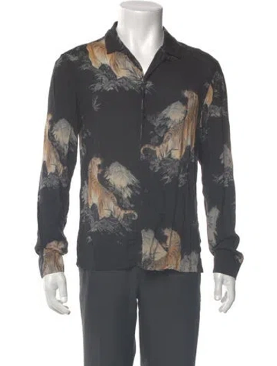 Pre-owned Allsaints Floral Print Long Sleeve Shirt In Gray