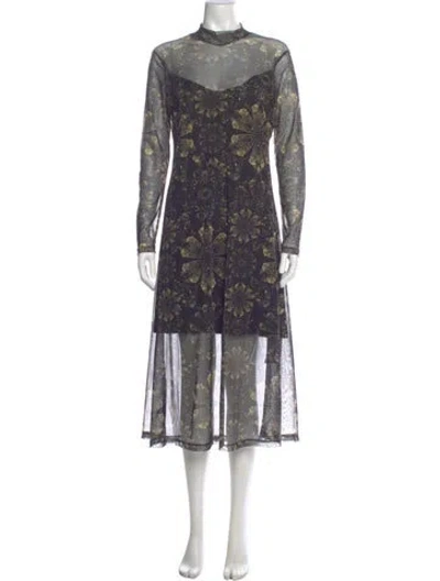 Pre-owned Allsaints Floral Print Midi Length Dress In Black