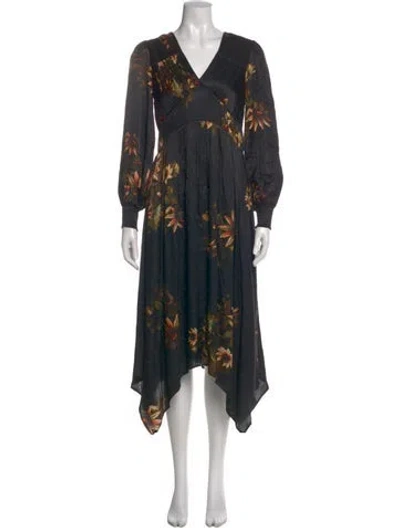 Pre-owned Allsaints Floral Print Midi Length Dress In Black
