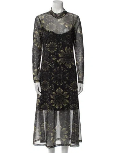 Pre-owned Allsaints Floral Print Midi Length Dress In Black