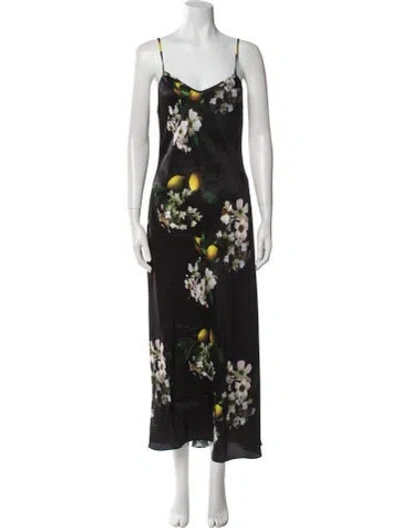 Pre-owned Allsaints Floral Print Midi Length Dress In Black