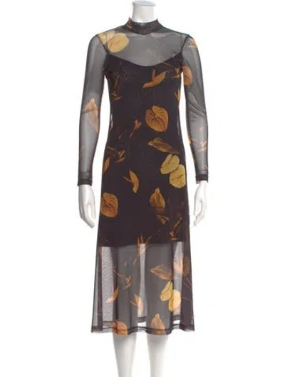 Pre-owned Allsaints Floral Print Midi Length Dress In Black