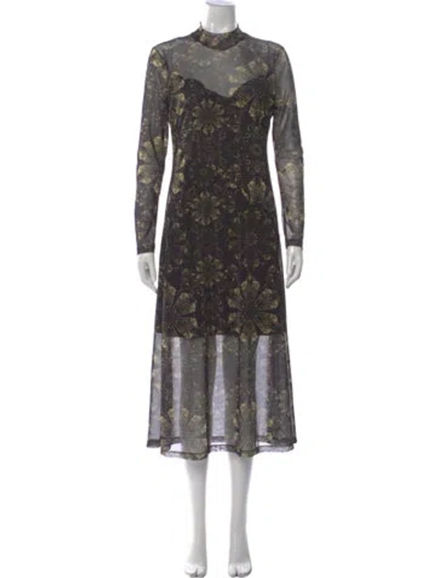 Pre-owned Allsaints Floral Print Midi Length Dress In Black