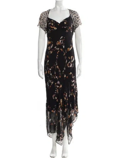 Pre-owned Allsaints Floral Print Midi Length Dress In Black