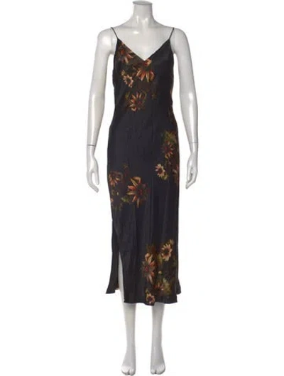 Pre-owned Allsaints Floral Print Midi Length Dress In Black
