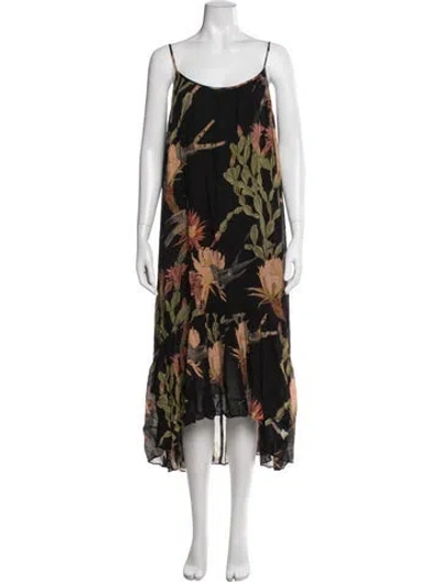 Pre-owned Allsaints Floral Print Midi Length Dress In Black