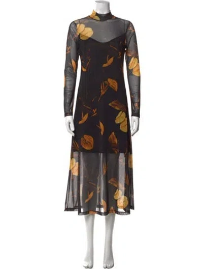 Pre-owned Allsaints Floral Print Midi Length Dress In Black