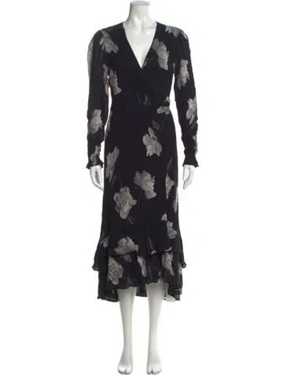 Pre-owned Allsaints Floral Print Midi Length Dress In Black