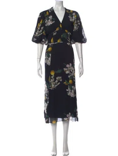 Pre-owned Allsaints Floral Print Midi Length Dress In Black