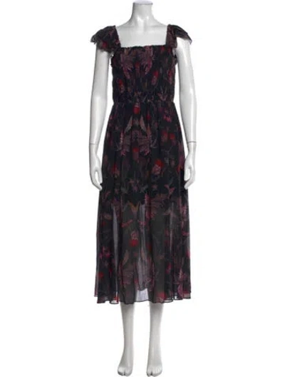 Pre-owned Allsaints Floral Print Midi Length Dress In Black