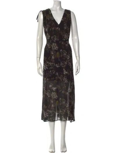 Pre-owned Allsaints Floral Print Midi Length Dress In Black