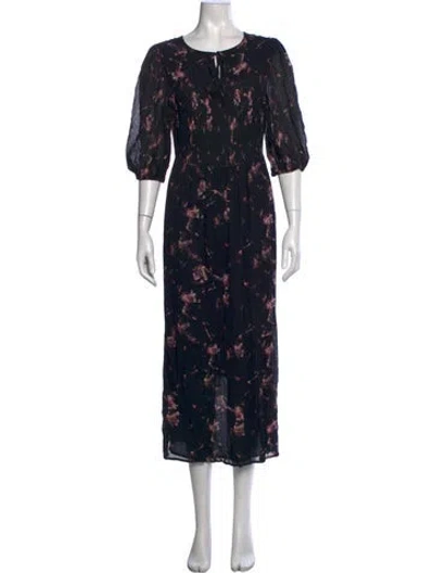 Pre-owned Allsaints Floral Print Midi Length Dress In Black