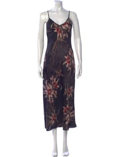 Pre-owned Allsaints Floral Print Midi Length Dress In Black