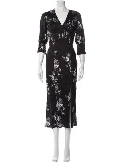 Pre-owned Allsaints Floral Print Midi Length Dress In Black
