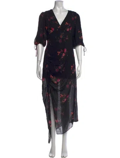 Pre-owned Allsaints Floral Print Midi Length Dress In Black