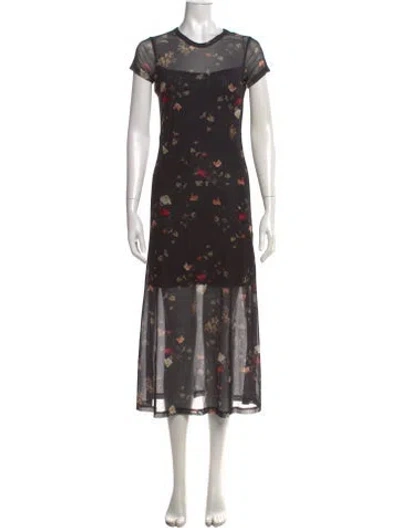 Pre-owned Allsaints Floral Print Midi Length Dress In Black
