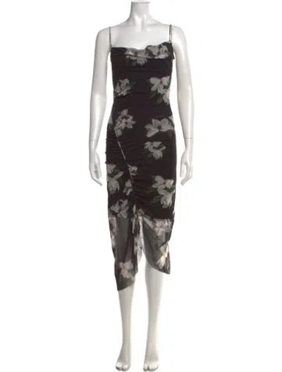 Pre-owned Allsaints Floral Print Midi Length Dress In Black