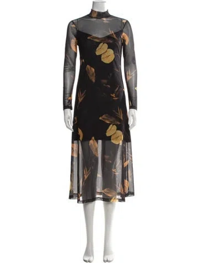Pre-owned Allsaints Floral Print Midi Length Dress In Black