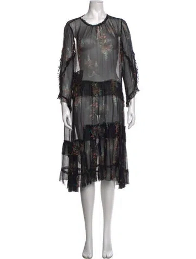 Pre-owned Allsaints Floral Print Midi Length Dress In Black