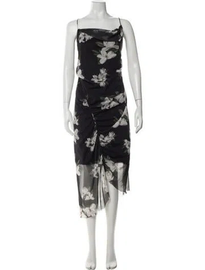 Pre-owned Allsaints Floral Print Midi Length Dress In Black