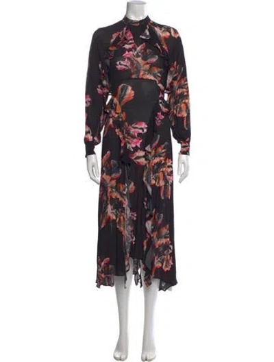 Pre-owned Allsaints Floral Print Midi Length Dress In Black