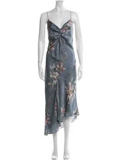 Pre-owned Allsaints Floral Print Midi Length Dress In Blue